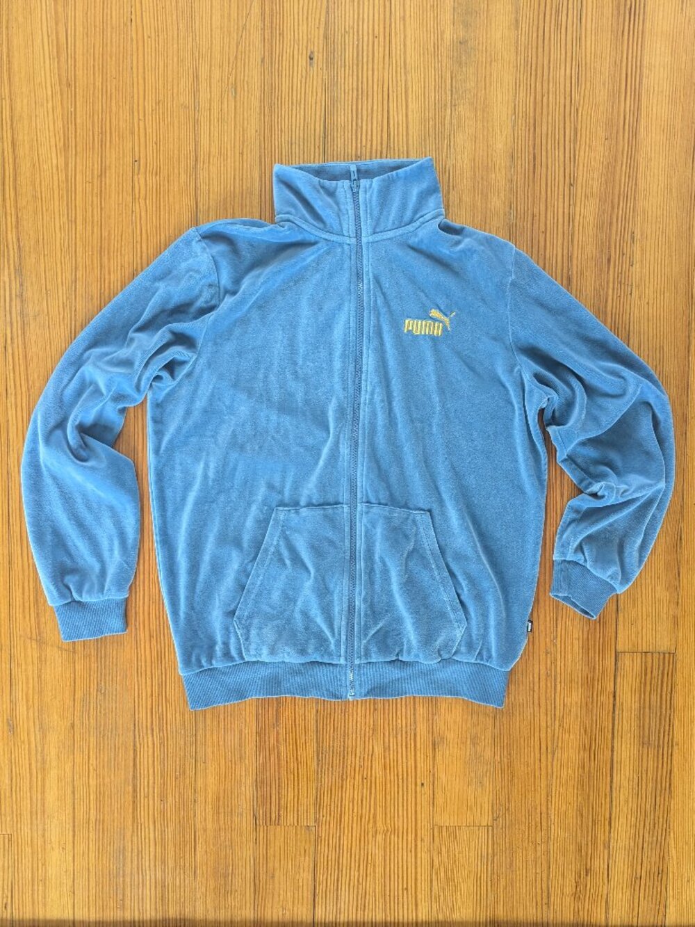 Puma Velour Full Zip Track Jacket Mens M Light Blue Stand Collar Velour